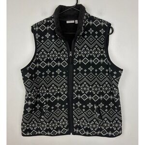Croft & Barrow Black Gray Fleece Vest Geometric Pattern Cozy Size PL